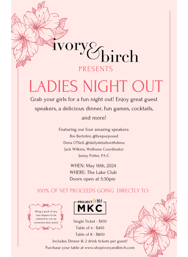LADIES NIGHT OUT May 16th, 2024 Table of 8