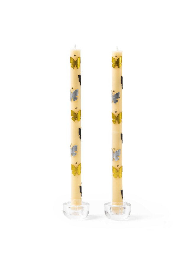 Butterfly Dinner Candles - Silver & Gold Set of 2