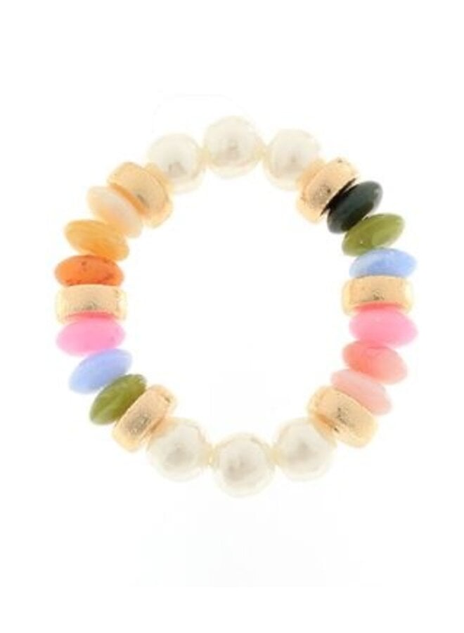 Stretch Pearl & Color Bracelet