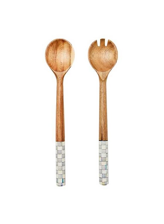 Sterling Check Wood Salad Servers