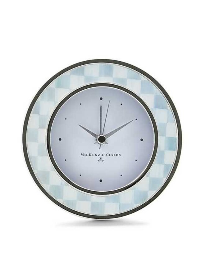 Sterling  Check Silver Plated Round Desk Clock