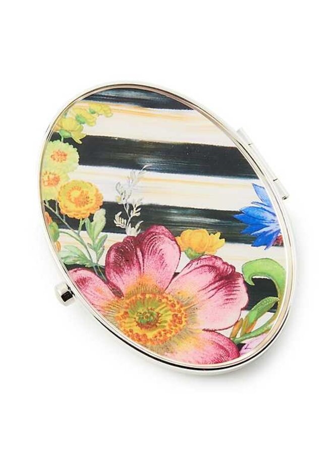 Flower Market Silver Compact Mirror
