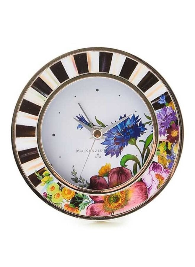 Flower Market Silver Plated Round Desk Clock