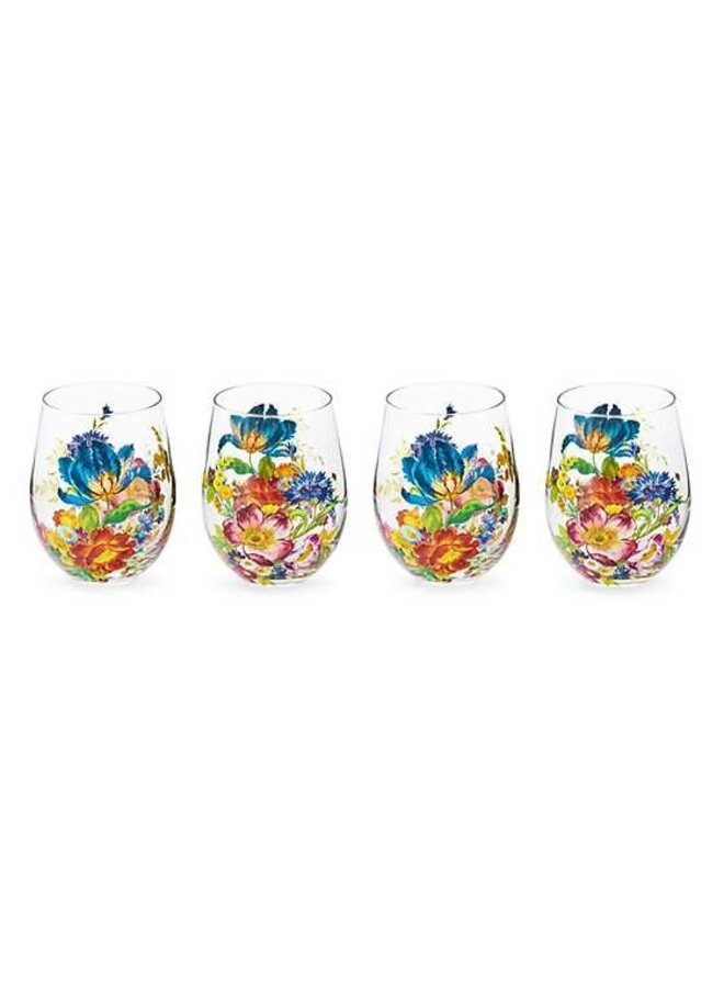 Flower Market Stemless Wine Glass, Set of 4