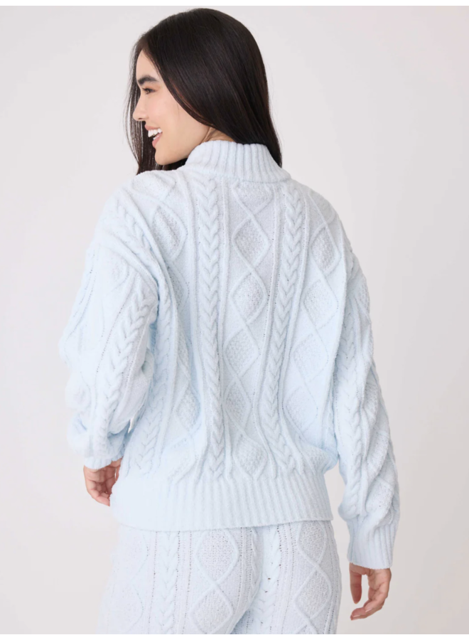 Chenille Cozy Cable Quarter Zip Sweater Blue