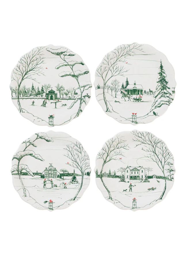 Country Estate Winter Frolic Party Plate Assorted Set/4 - Evergreen
