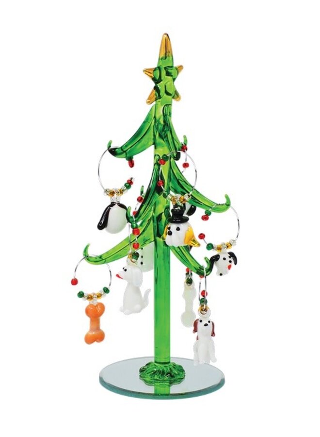 Green Tree Dog with Wine Charms