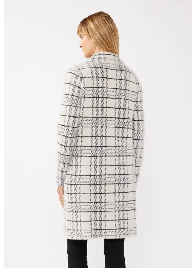 Plaid Notched Collar Button Front Cardigan