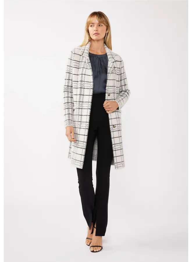 Plaid Notched Collar Button Front Cardigan