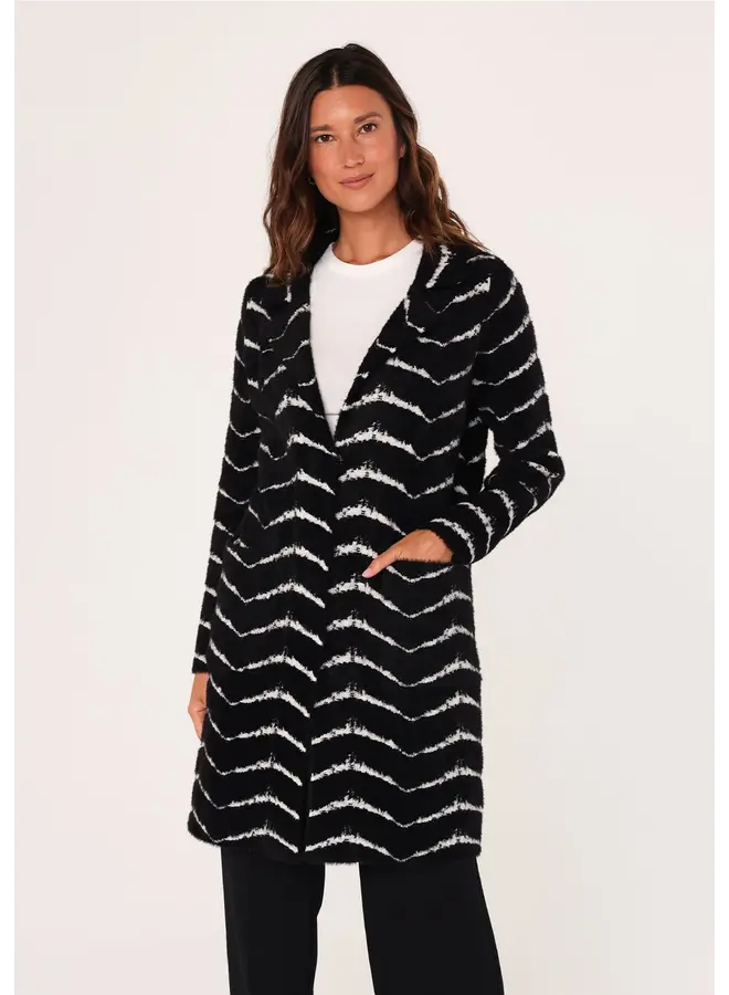 Fuzzy Chevron Jacquard Button Front Coatigan