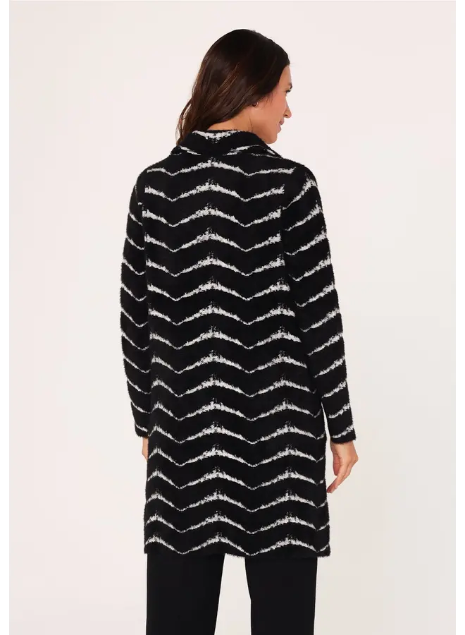 Fuzzy Chevron Jacquard Button Front Coatigan