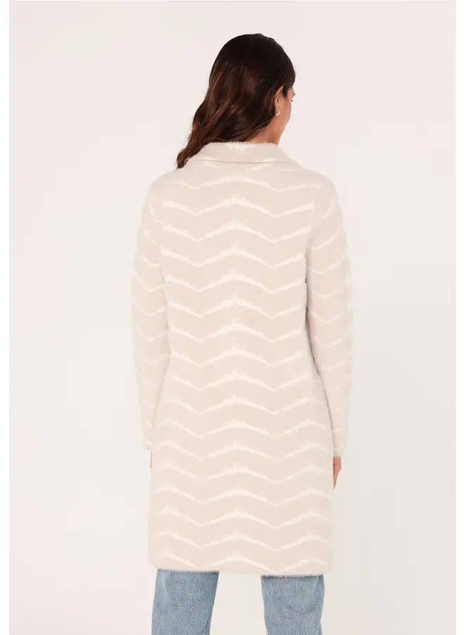 Fuzzy Chevron Jacquard Button Front Coatigan