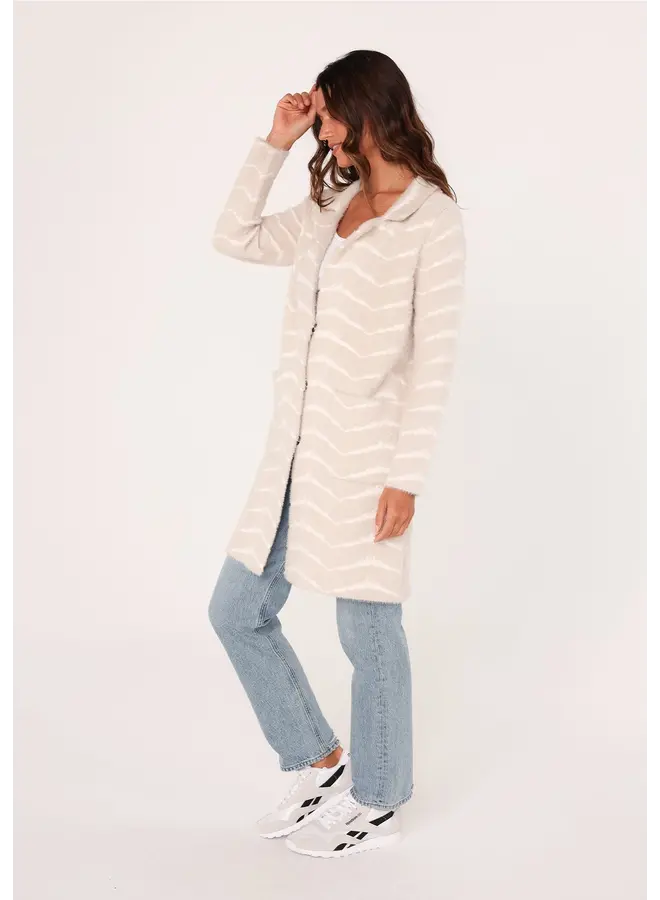 Fuzzy Chevron Jacquard Button Front Coatigan