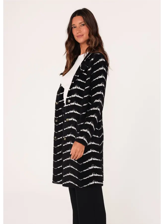 Fuzzy Chevron Jacquard Button Front Coatigan