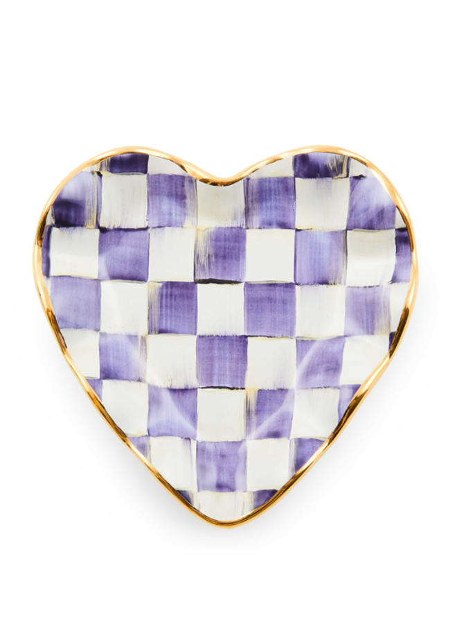 Plum Check Fluted Ceramic Heart Plate