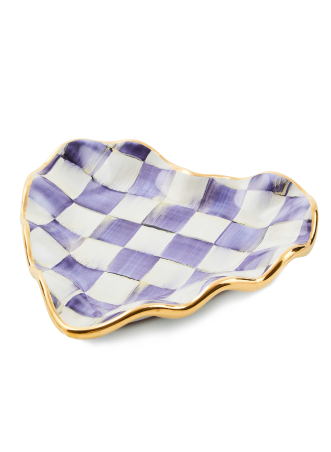 Plum Check Fluted Ceramic Heart Plate