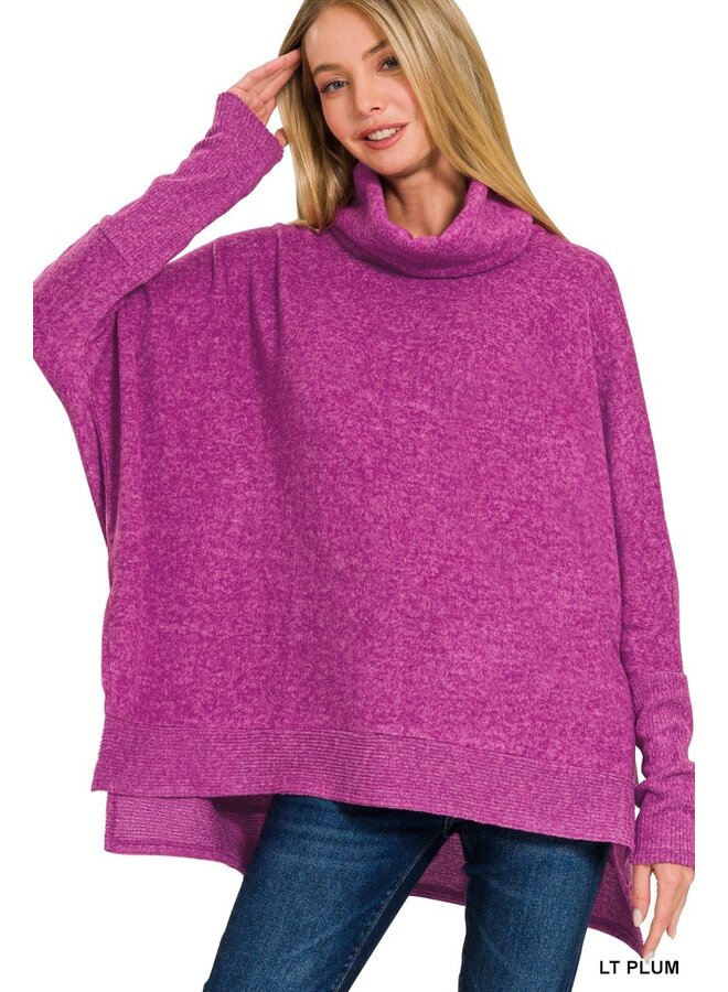 Brushed Melange Cowl Neck Poncho Sweater