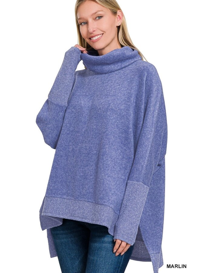 Brushed Melange Cowl Neck Poncho Sweater