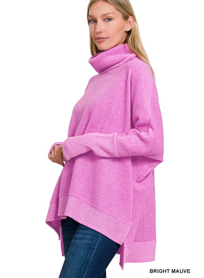 Brushed Melange Cowl Neck Poncho Sweater