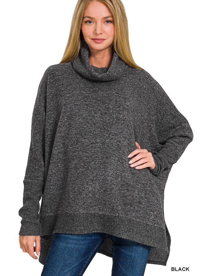 Brushed Melange Cowl Neck Poncho Sweater