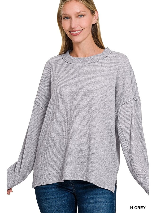 Brushed Ribbed Hacci Hi Low Sweater