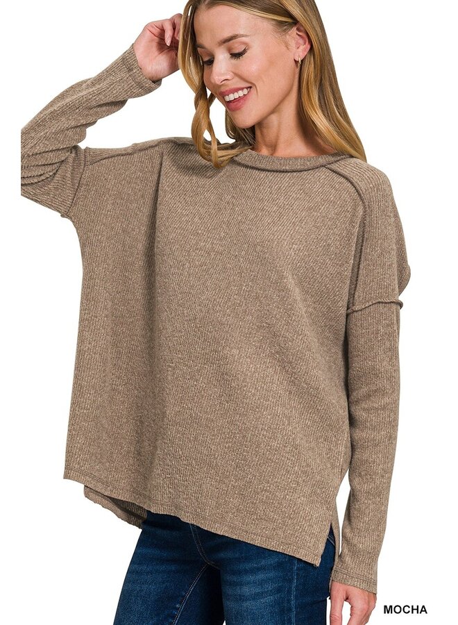 Brushed Ribbed Hacci Hi Low Sweater