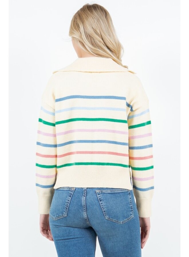 Multi-Color Striped Pullover with Collar Yellow