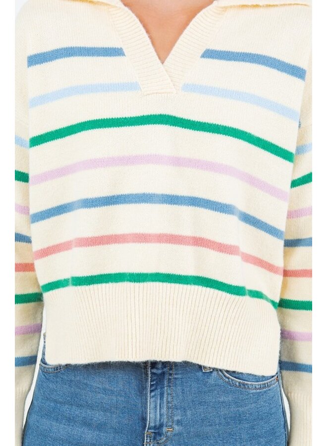Multi-Color Striped Pullover with Collar Yellow