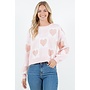 Color Block Pattern Pullover with Hearts Pink