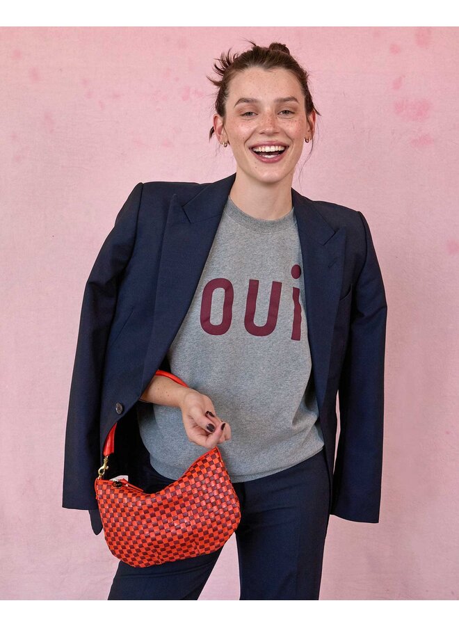 Petit Moyen Messenger - Bright Poppy & Bordeaux Woven Checker