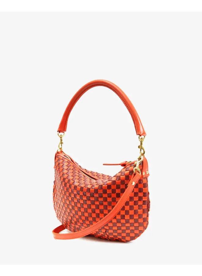 Petit Moyen Messenger - Bright Poppy & Bordeaux Woven Checker