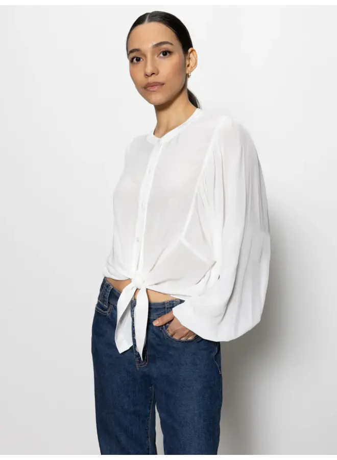 Tie Front Volume Blouse Chalk