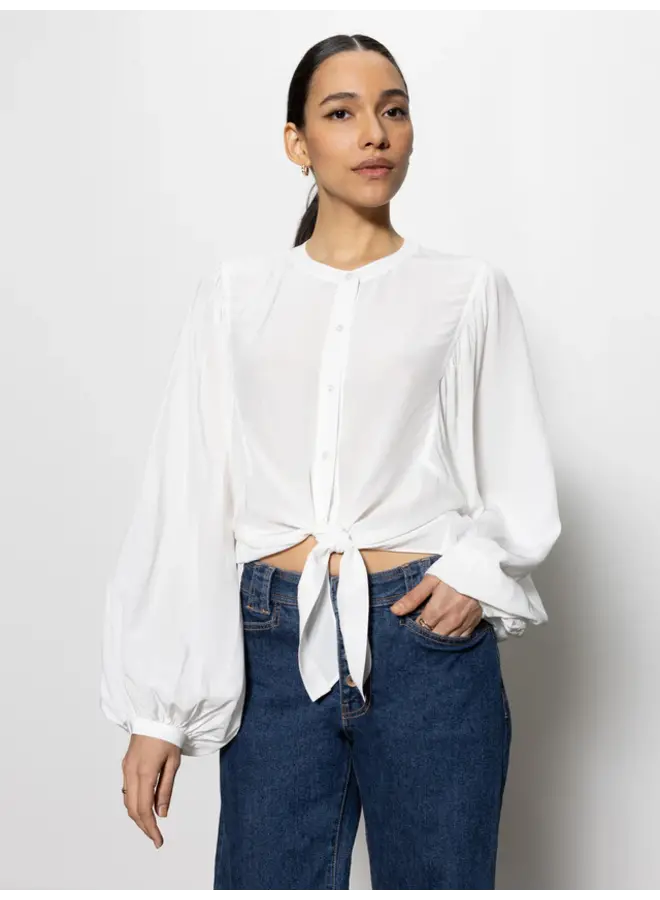 Tie Front Volume Blouse Chalk