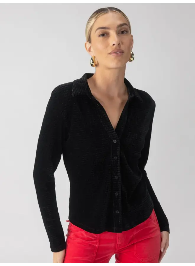 Textured Velvet Button Up Black