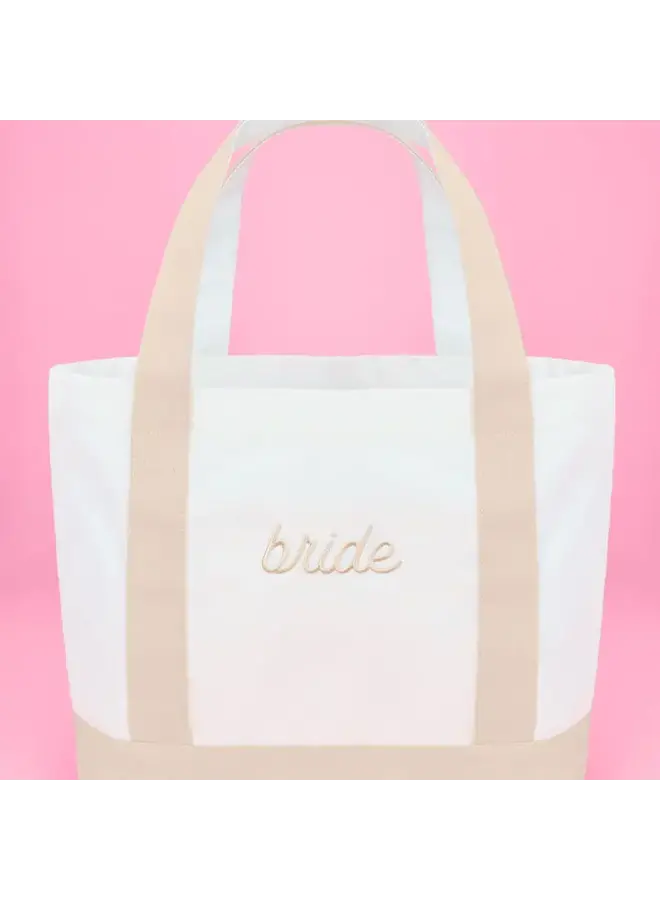 Beige Bride Embroidered Tote Bag