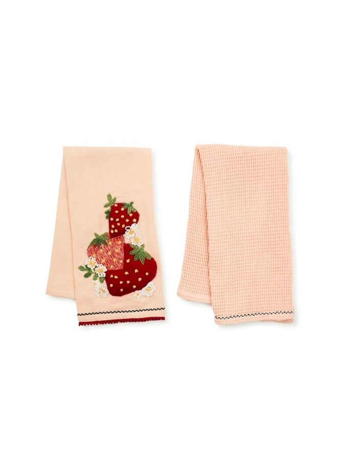 Strawberry Embroidered Dish Towels Set of 2
