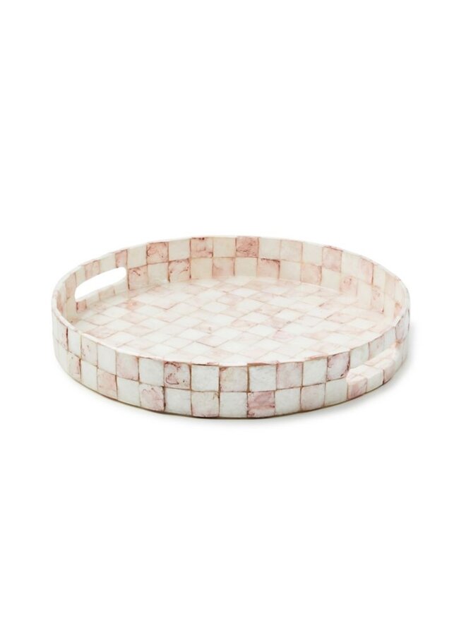 Rosy Check Capiz Round Tray