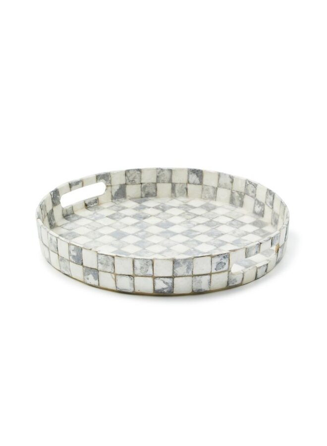 Sterling Check Capiz Round Tray