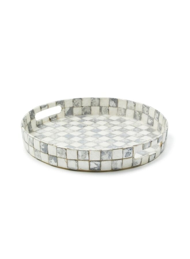 Sterling Check Capiz Round Tray