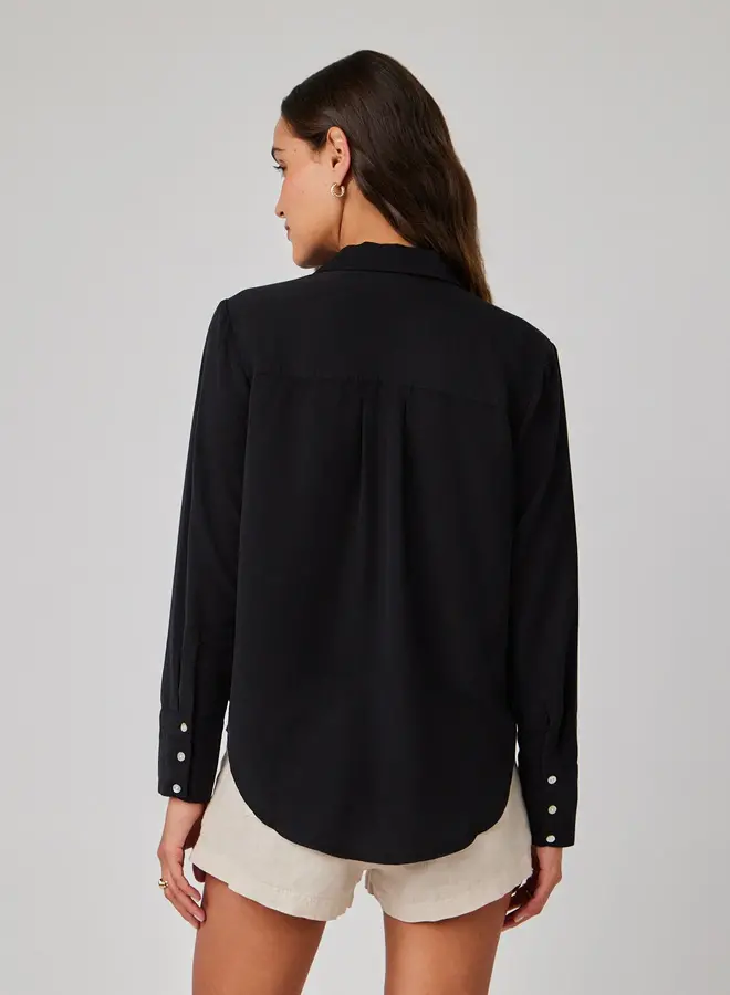 Pintuck Button Down Blouse - Black -
