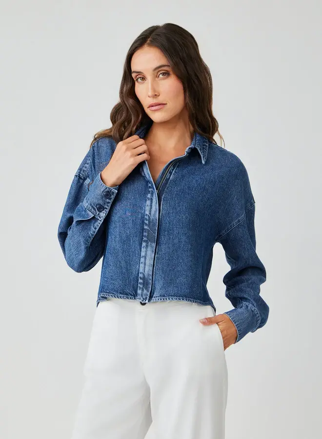 Oversized Cropped Shacket- Horizon Wash