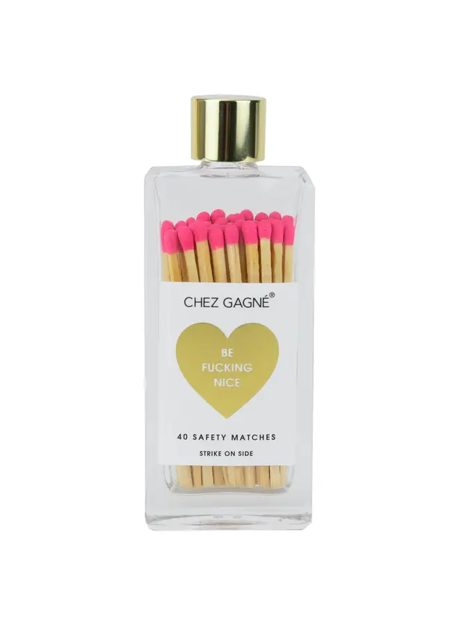 Be Fu*king Nice Glass Bottle Matches (Dark Pink)