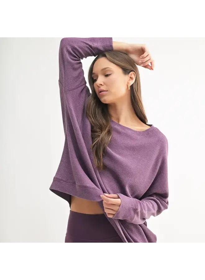 Waffle Ribbed Roundneck Pullover