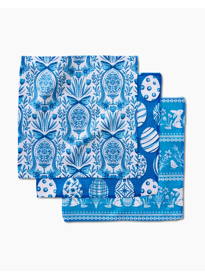 Delft Blue Bunny Easter Eggs and Bunny Dishcloth Set