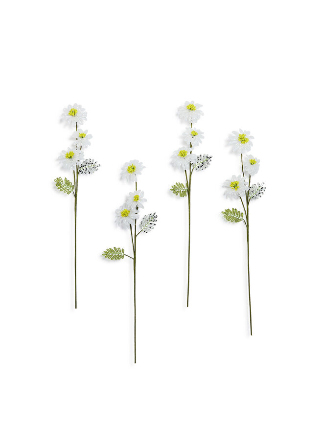White Daisy Beaded Flower Stem, Set of 4