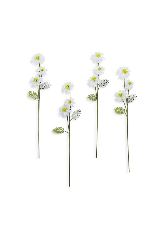 White Daisy Beaded Flower Stem, Set of 4