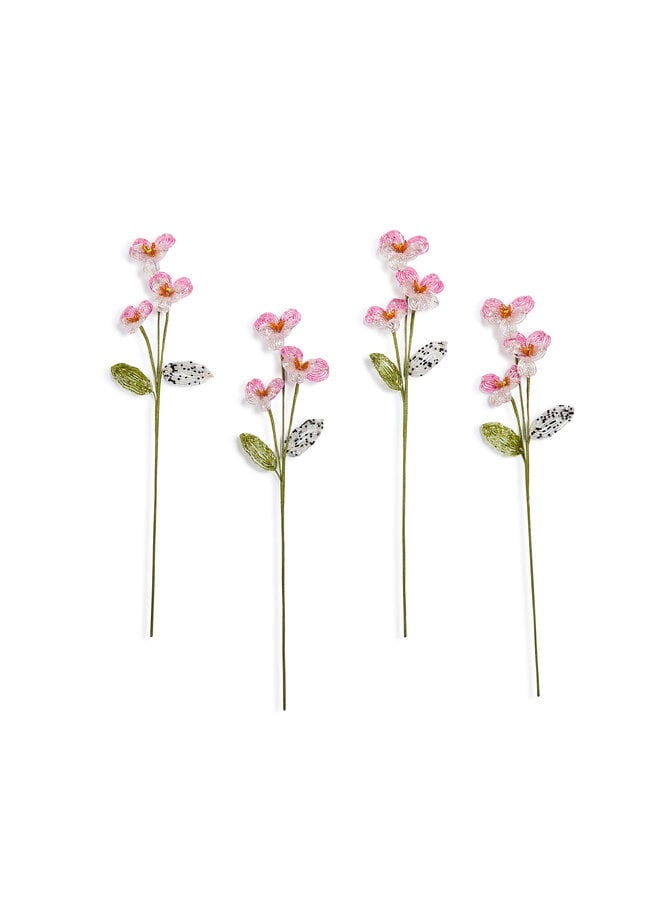Pink Pansy Beaded Flower Stem, Set of 4