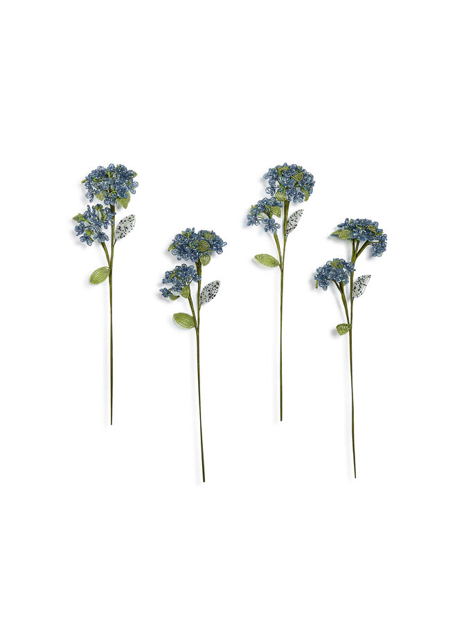 Blue Hydrangea Beaded Flower Stem, Set of 4