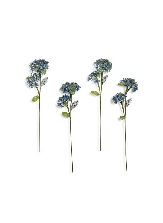 Blue Hydrangea Beaded Flower Stem, Set of 4
