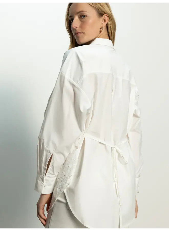 Lace Boyfriend Tie Back Shirt White